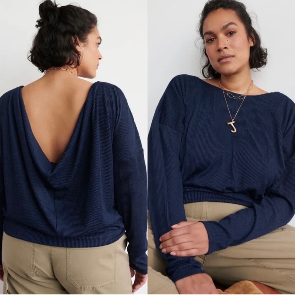 Maeve By Anthro Kasi Ribbed Draped Back Top View 3